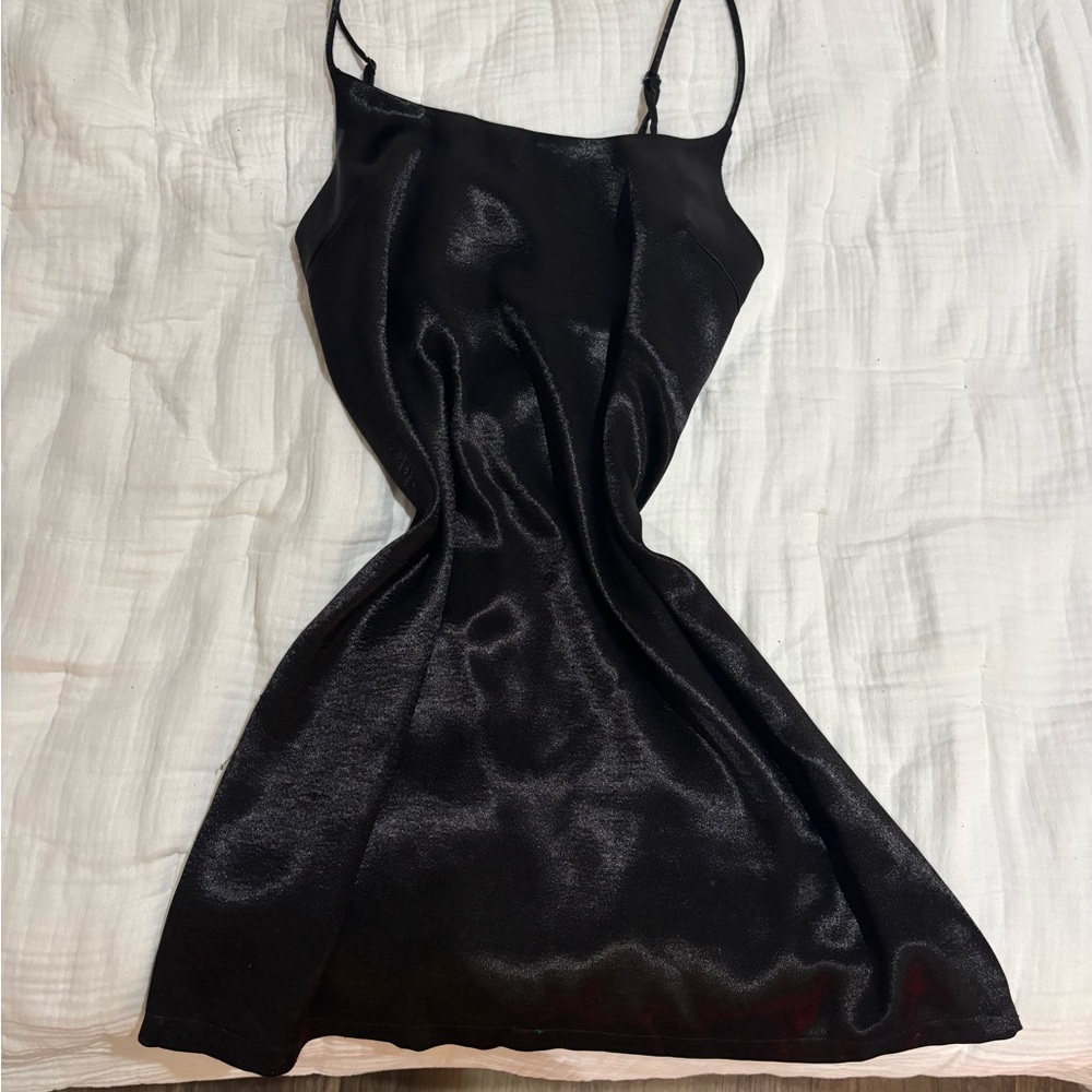 Urban Outfitters Black Satin Shine Mini Slip Dress